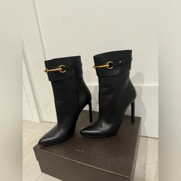 Gucci Ankle Boots Black Leather Horsebit Size 37 - Picture 5 of 5